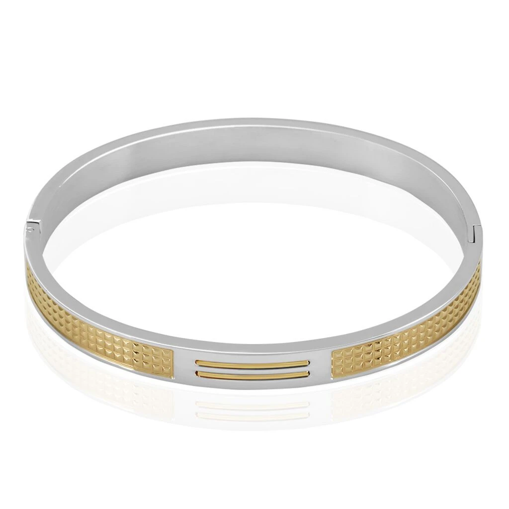 Bracelet Jonc Fermé Acier Blanc Et Plaqué Or Apollo 3 Bracelet Jonc Fermé Acier Blanc Et Plaqué Or Apollo