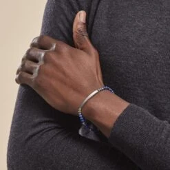 Bracelet Identité Acier Blanc Boules Sebastino Lapis Lazuli -Garmin Soldes FIBHBXB004 model1