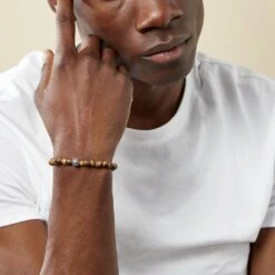 Bracelet Acier Huguesi Boules Oeil De Tigre -Garmin Soldes FIBHBXM039 model0