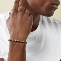 Bracelet Acier Huguesi Boules Oeil De Tigre -Garmin Soldes FIBHBXM039 model1