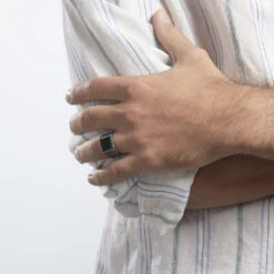 Bague Chevalière Acier Vieillit Haris Agate -Garmin Soldes FIDHGFN003 model0