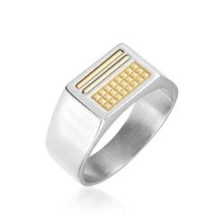 Chevalière Acier Blanc Et Plaqué Or Apollo