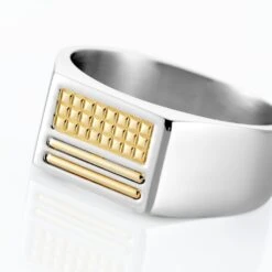 Chevalière Acier Blanc Et Plaqué Or Apollo -Garmin Soldes FIHHBW0147 view3