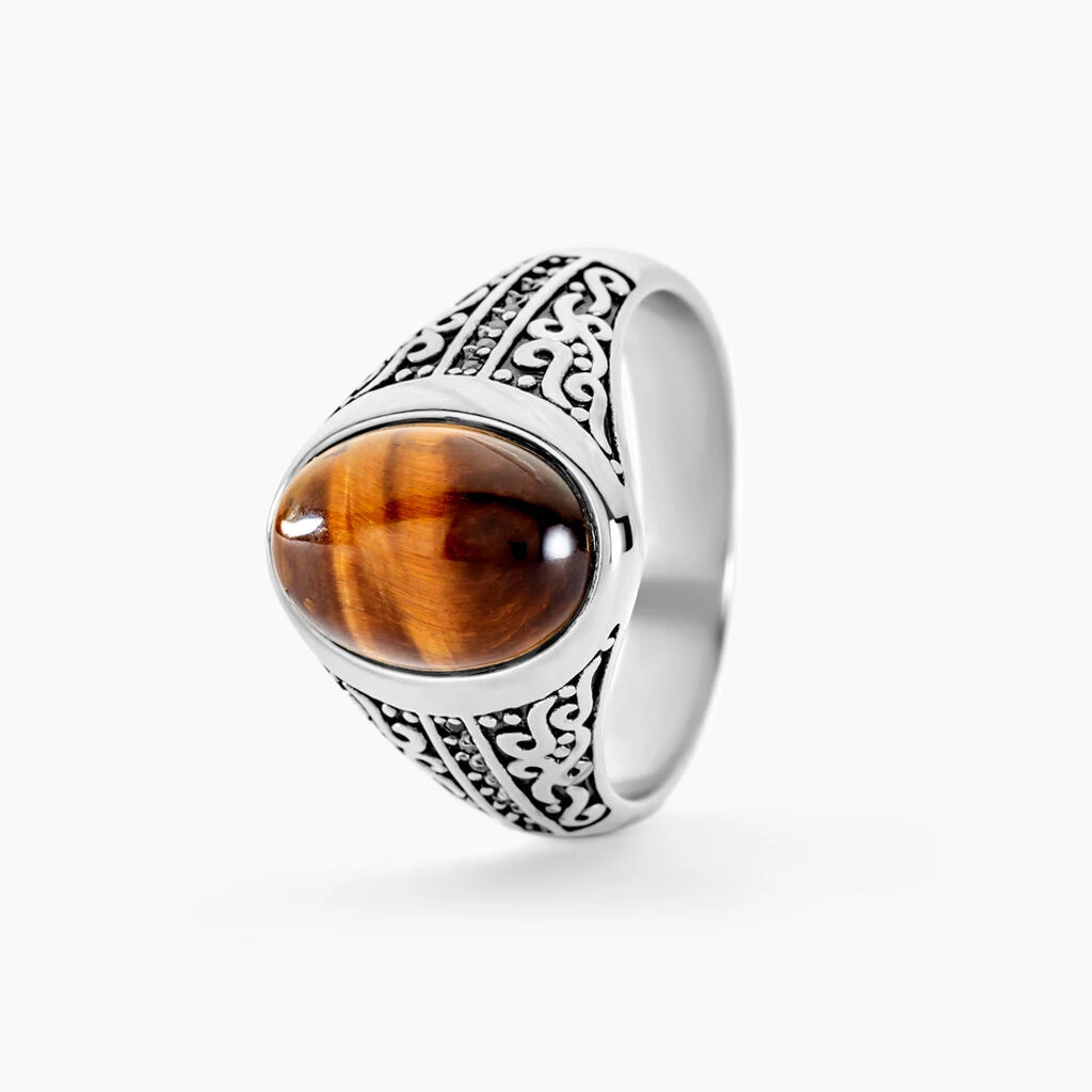 Chevalière Acier Vieilli Keegan œil De Tigre 4 Chevalière Acier Vieilli Keegan œil De Tigre – Image 2