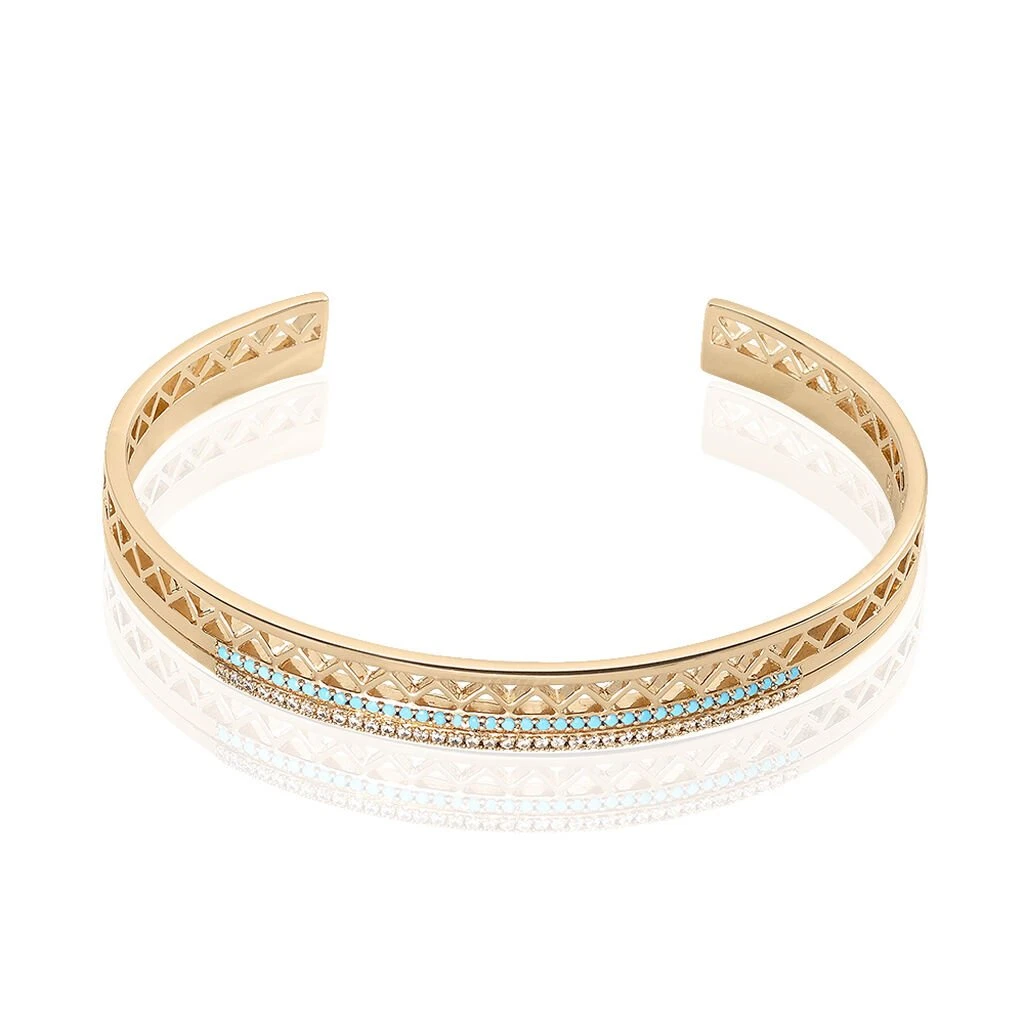 Bracelet Jonc Zoila Plaqué Or Pierre De Synthese Et Oxyde 3 Bracelet Jonc Zoila Plaqué Or Pierre De Synthese Et Oxyde