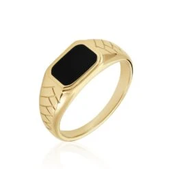 Chevalière Plaqué Or Jaune Steven Email Noir