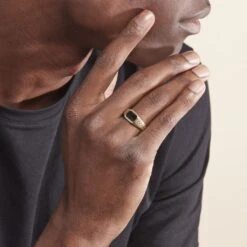 Chevalière Plaqué Or Jaune Steven Email Noir -Garmin Soldes FQHHJW0147 model1