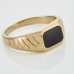 Chevalière Plaqué Or Jaune Steven Email Noir -Garmin Soldes FQHHJW0147 view3