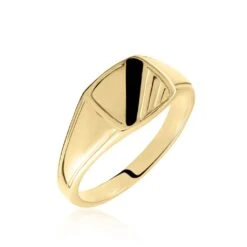 Chevalière Plaqué Or Jaune Bennie Email Noir