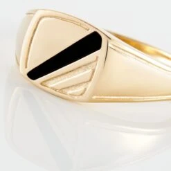 Chevalière Plaqué Or Jaune Bennie Email Noir -Garmin Soldes FQHHJWN003 view3