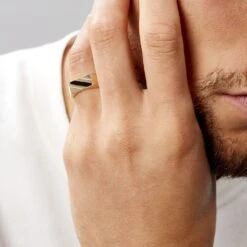 Chevalière Plaqué Or Jaune Barth Email Noir -Garmin Soldes FQHHJWN005 model0