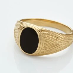 Chevalière Plaqué Or Jaune Carson Email Noir -Garmin Soldes FQHHJWN006 view3