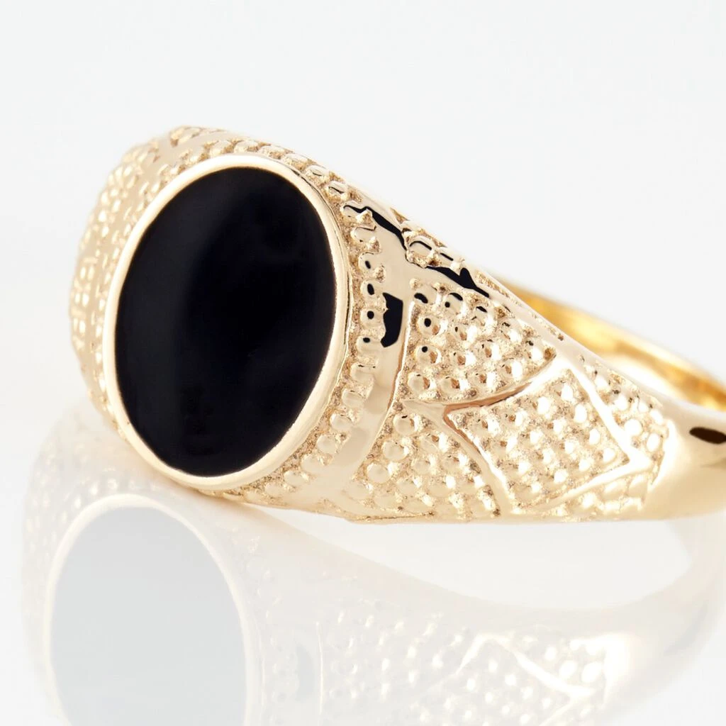 Chevalière Plaqué Or Jaune Azarel Email Noir 6 Chevalière Plaqué Or Jaune Azarel Email Noir – Image 4