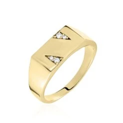 Chevalière Plaqué Or Jaune Asa Oxydes De Zirconium