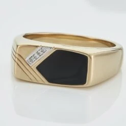 Chevalière Plaqué Or Jaune Maximino Oxydes De Zirconium Et Email Noir -Garmin Soldes FQHHJZW112 view3