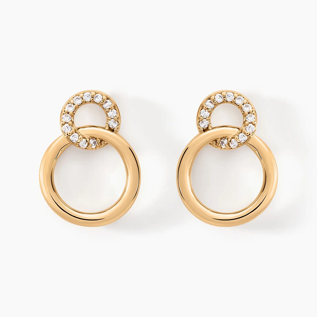 Boucles D'oreilles Pendantes Essia Plaqué Or Jaune Oxyde De Zirconium 3 Boucles D'oreilles Pendantes Essia Plaqué Or Jaune Oxyde De Zirconium