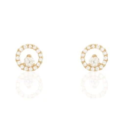 Boucles D'oreilles Puces Lila Plaqué Or Jaune Oxyde De Zirconium