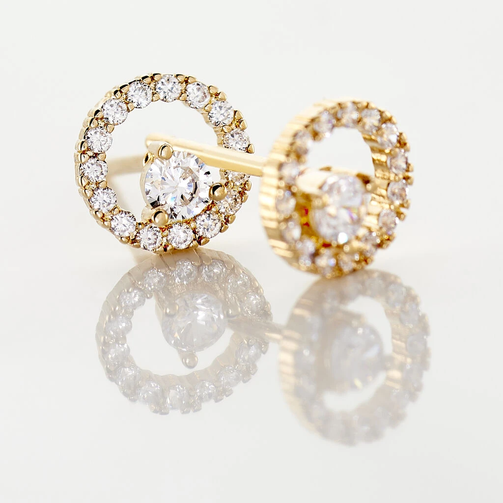 Boucles D'oreilles Puces Lila Plaqué Or Jaune Oxyde De Zirconium 5 Boucles D'oreilles Puces Lila Plaqué Or Jaune Oxyde De Zirconium – Image 3