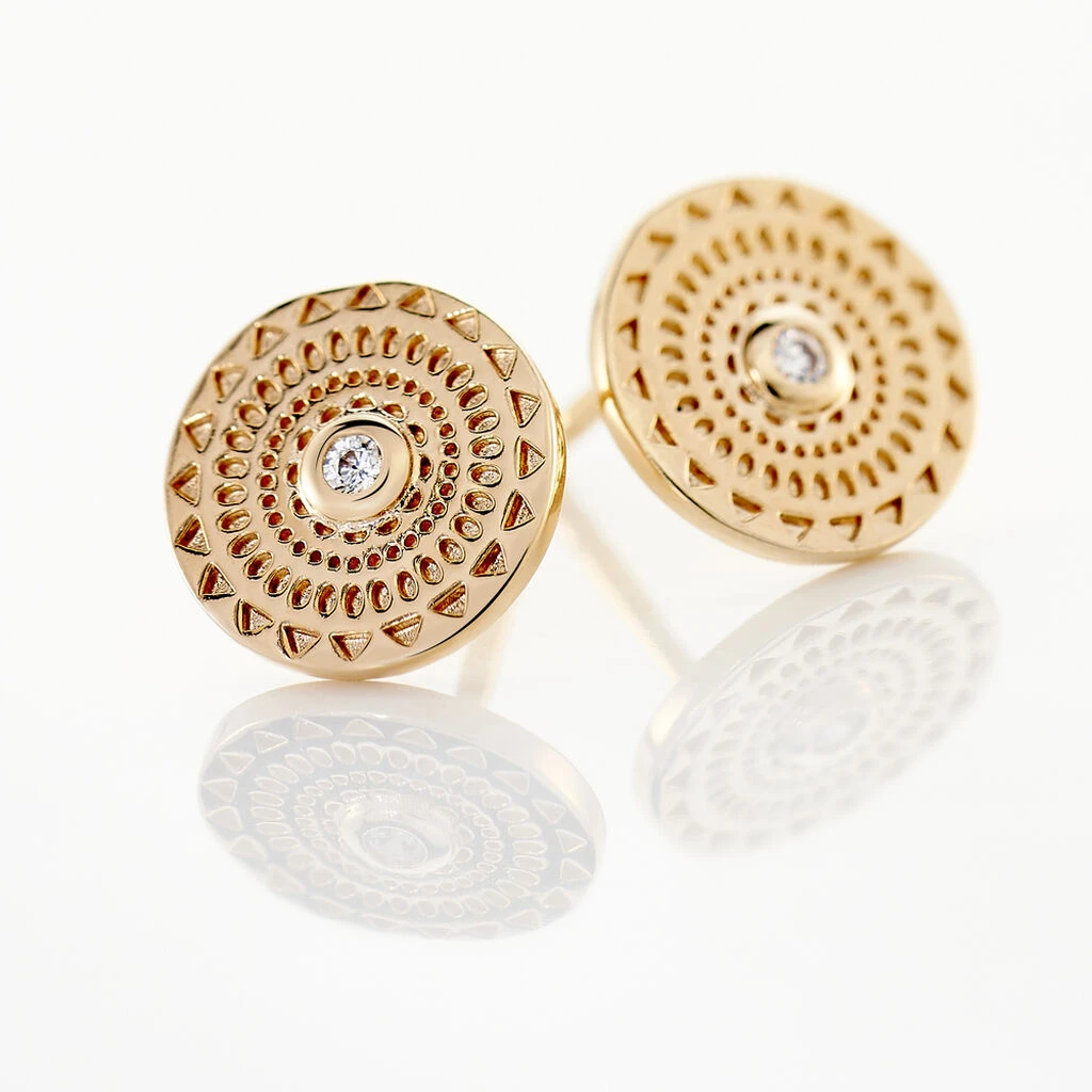 Boucles D'oreilles Puces Carmina Plaqué Or Jaune Oxyde De Zirconium 5 Boucles D'oreilles Puces Carmina Plaqué Or Jaune Oxyde De Zirconium – Image 3