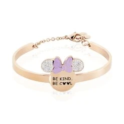 Bracelet Jonc Disney Acier Doré Rose Cristaux